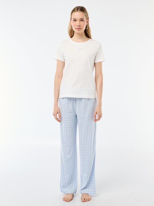 Conjunto de pijama largo camiseta + pantalón a cuadros - 2 piezas - Kiabi