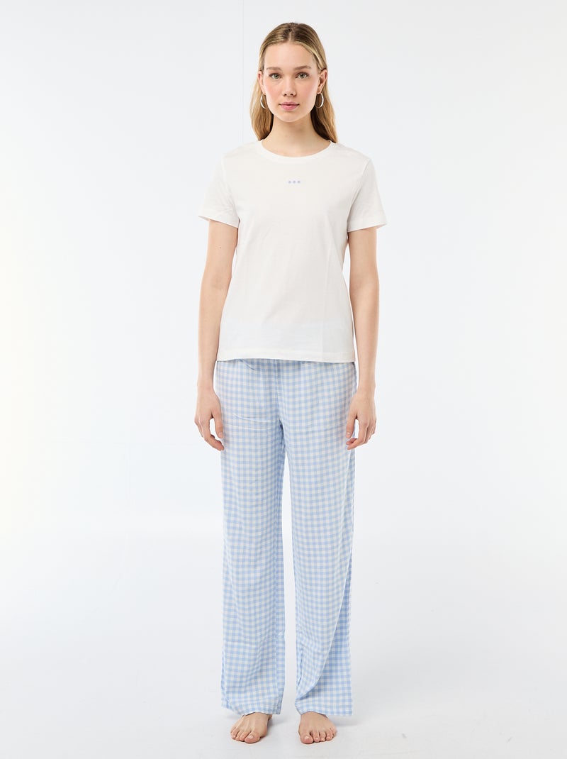 Conjunto de pijama largo camiseta + pantalón a cuadros - 2 piezas Azul - Kiabi