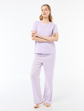 Conjunto de pijama largo camiseta + pantalón a cuadros - 2 piezas