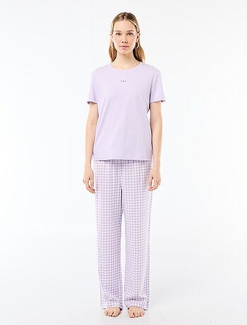 Conjunto de pijama largo camiseta + pantalón a cuadros - 2 piezas