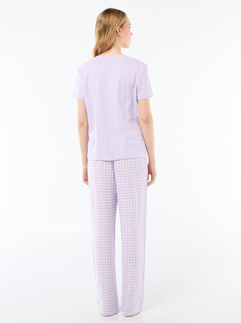 Conjunto de pijama largo camiseta + pantalón a cuadros - 2 piezas Purpura - Kiabi
