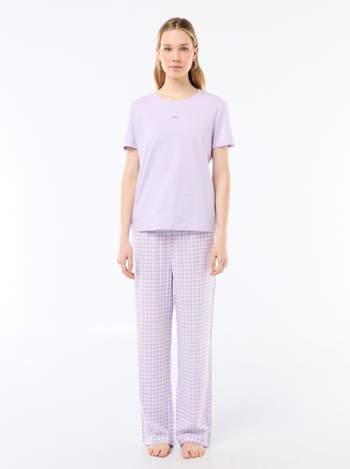 Conjunto de pijama largo camiseta + pantalón a cuadros - 2 piezas - Kiabi