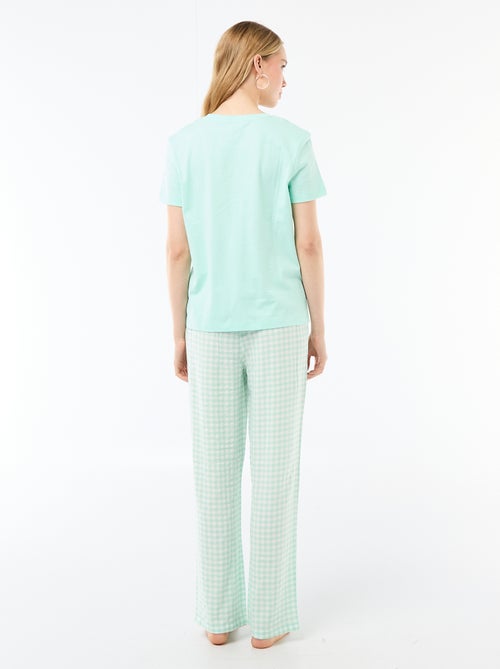 Conjunto de pijama largo camiseta + pantalón a cuadros - 2 piezas - Kiabi