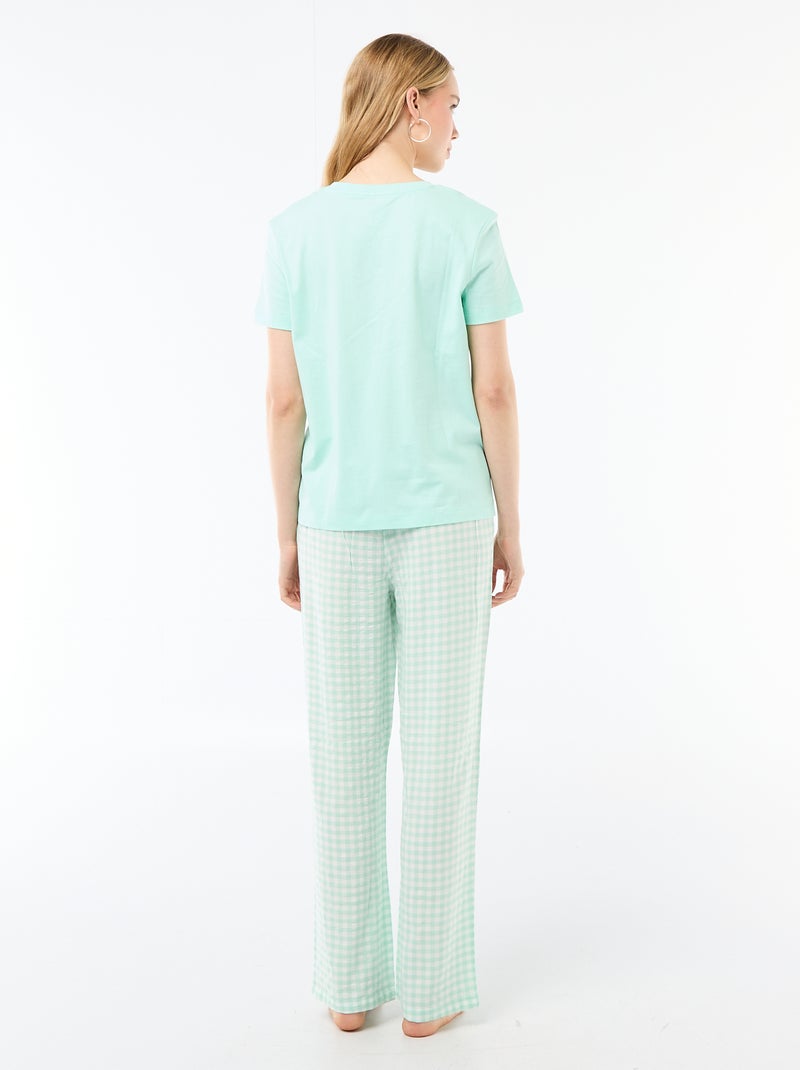 Conjunto de pijama largo camiseta + pantalón a cuadros - 2 piezas Verde - Kiabi