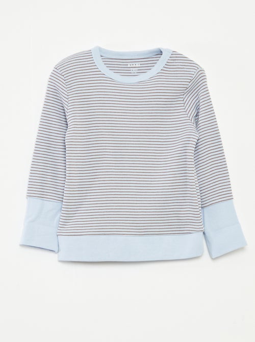 Conjunto de pijama largo camiseta + pantalón a rayas - 2 piezas - Kiabi