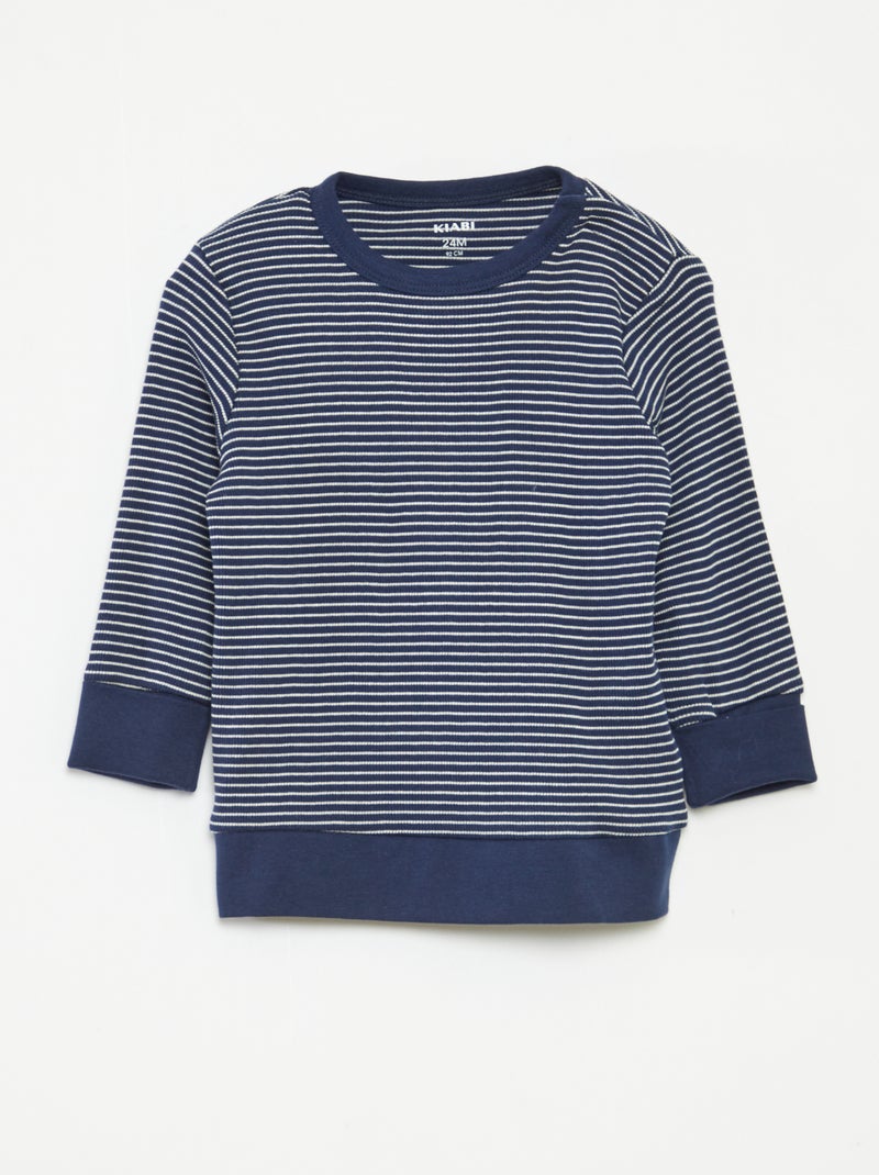 Conjunto de pijama largo camiseta + pantalón a rayas - 2 piezas Azul - Kiabi