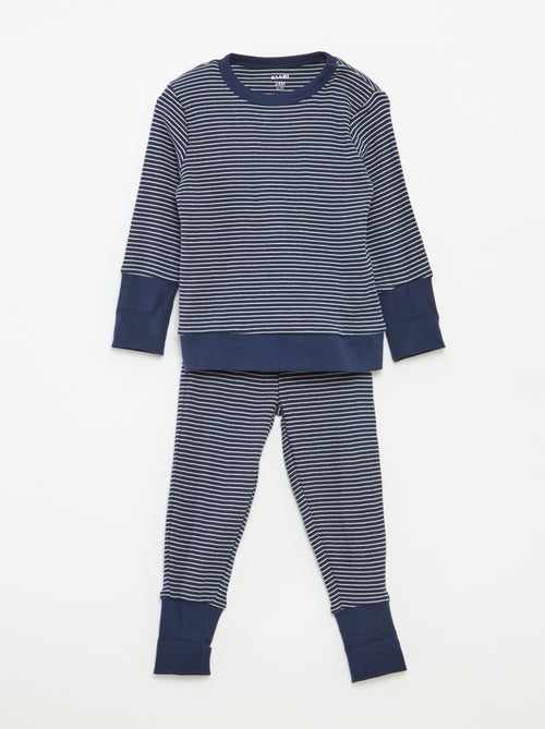Conjunto de pijama largo camiseta + pantalón a rayas - 2 piezas - Kiabi