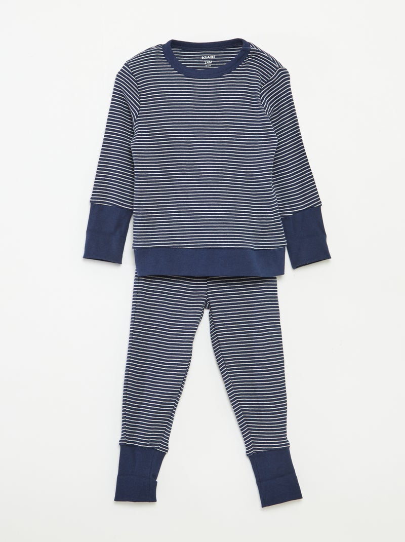 Conjunto de pijama largo camiseta + pantalón a rayas - 2 piezas Azul - Kiabi