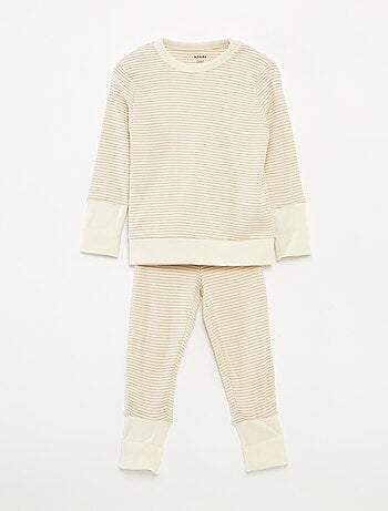 Conjunto de pijama largo camiseta + pantalón a rayas - 2 piezas