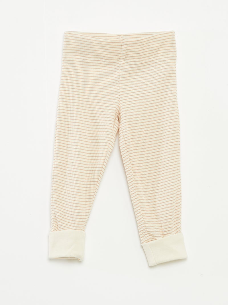 Conjunto de pijama largo camiseta + pantalón a rayas - 2 piezas Beige - Kiabi