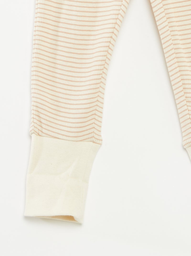 Conjunto de pijama largo camiseta + pantalón a rayas - 2 piezas Beige - Kiabi