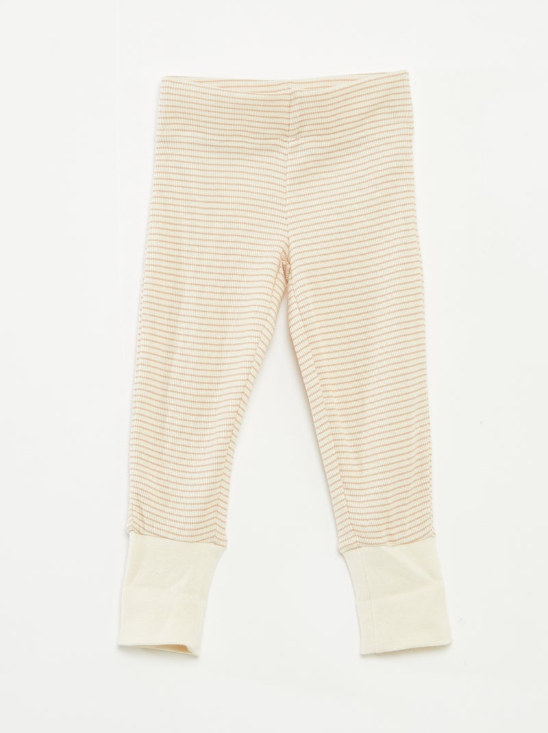 Conjunto de pijama largo camiseta + pantalón a rayas - 2 piezas Beige - Kiabi