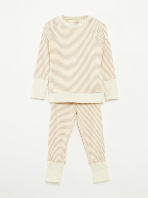 Conjunto de pijama largo camiseta + pantalón a rayas - 2 piezas - Kiabi