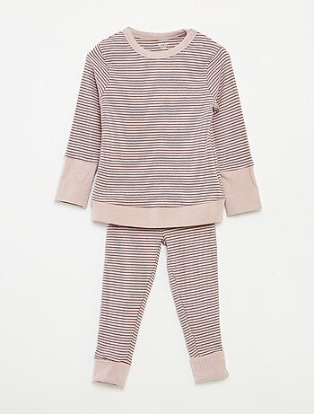 Conjunto de pijama largo camiseta + pantalón a rayas - 2 piezas