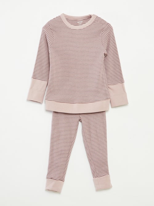 Conjunto de pijama largo camiseta + pantalón a rayas - 2 piezas - Kiabi