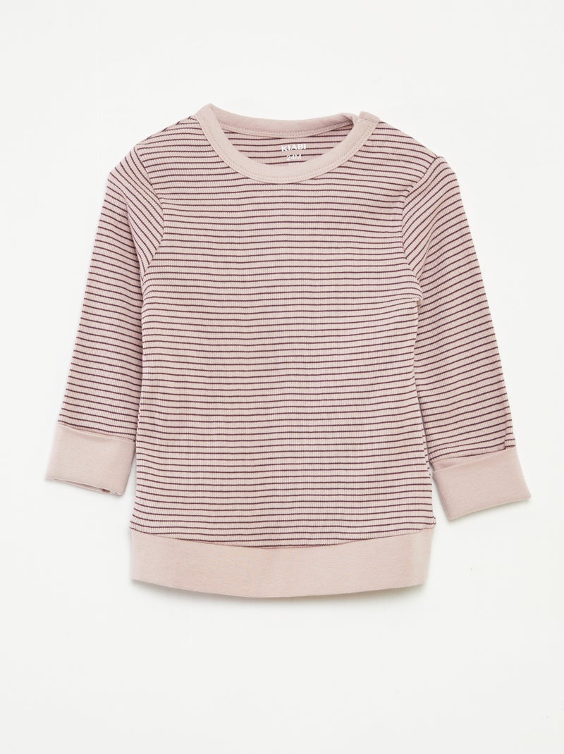Conjunto de pijama largo camiseta + pantalón a rayas - 2 piezas Purpura - Kiabi