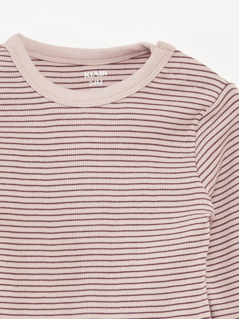 Conjunto de pijama largo camiseta + pantalón a rayas - 2 piezas Purpura - Kiabi