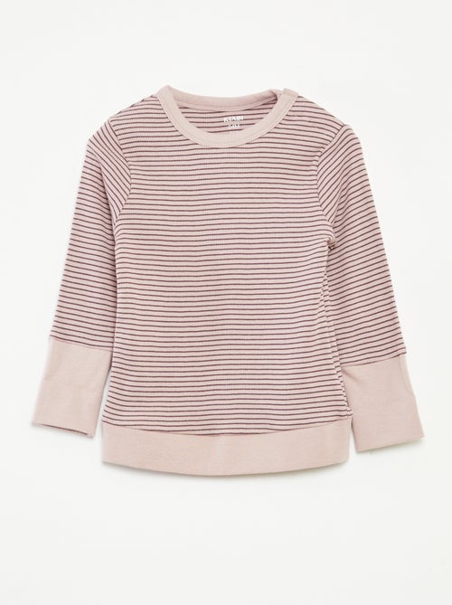 Conjunto de pijama largo camiseta + pantalón a rayas - 2 piezas - Kiabi