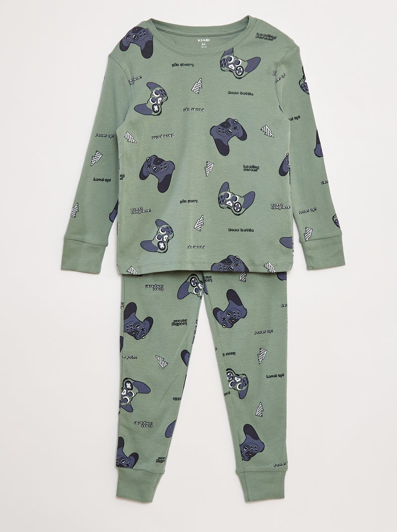 Conjunto de pijama largo camiseta + pantalón con motivo all over Verde - Kiabi