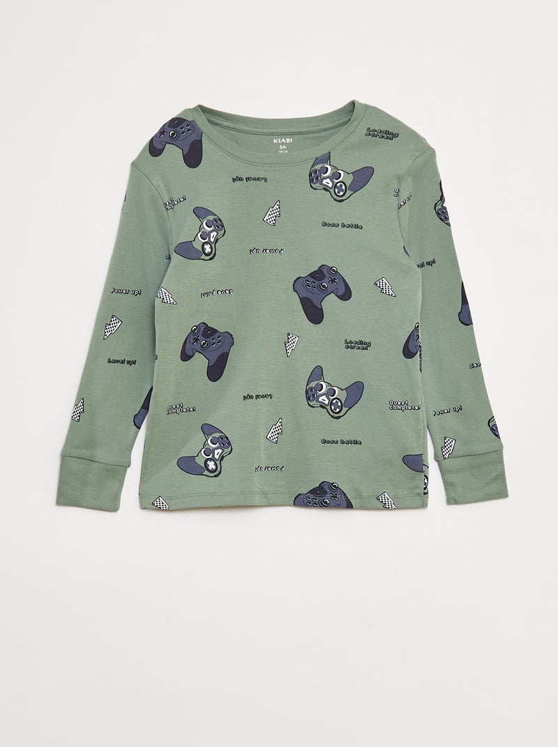 Conjunto de pijama largo camiseta + pantalón con motivo all over Verde - Kiabi