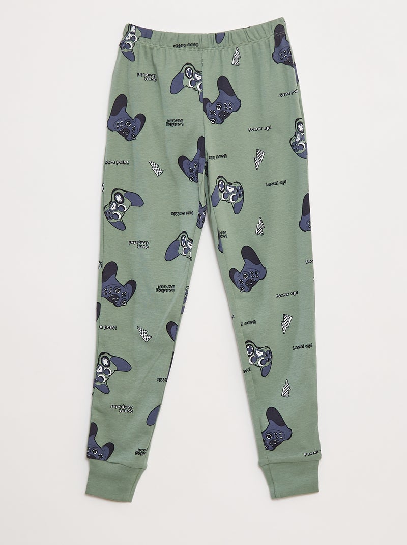Conjunto de pijama largo camiseta + pantalón con motivo all over Verde - Kiabi