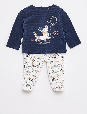 Conjunto de pijama largo camiseta + pantalón con pies de tejido polar - 2 piezas