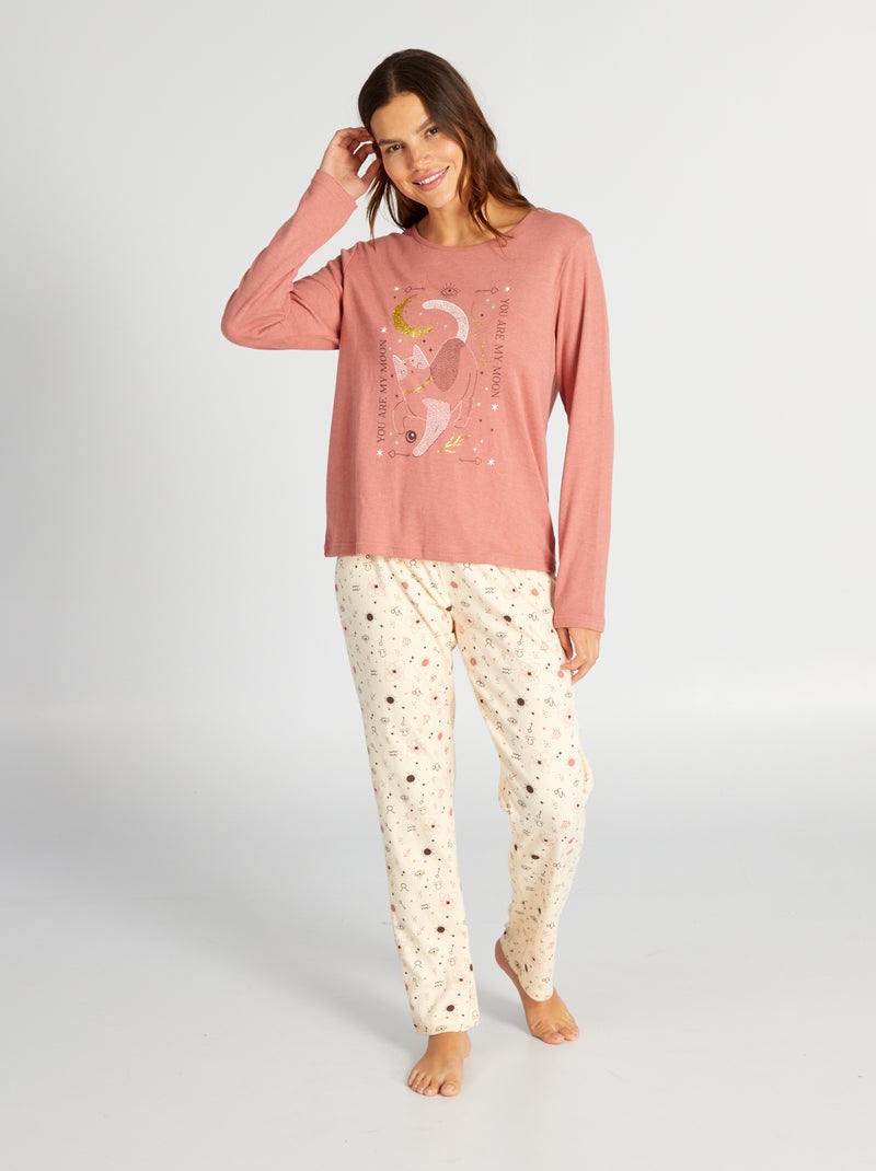 Conjunto de pijama largo camiseta + pantalón de punto - 2 piezas NARANJA - Kiabi