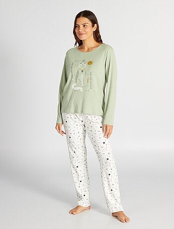 Conjunto de pijama largo camiseta + pantalón de punto - 2 piezas - Kiabi