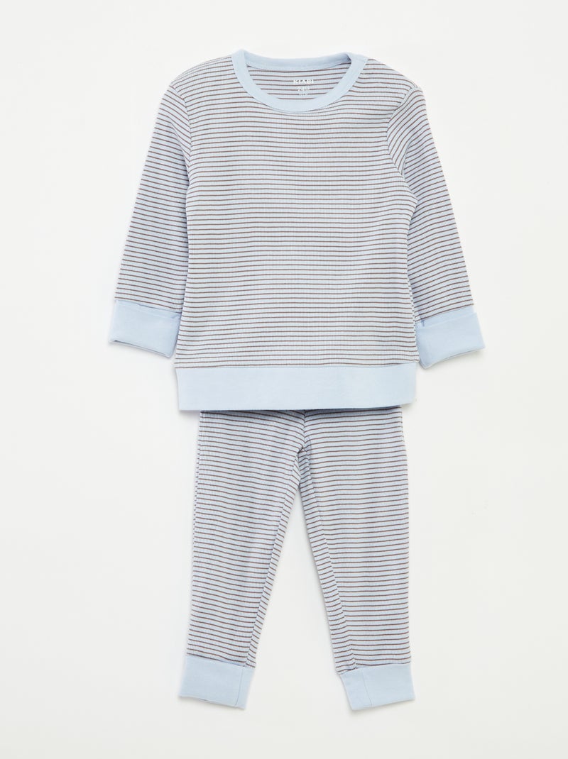 Conjunto de pijama largo camiseta + pantalón de rayas - 2 piezas Azul - Kiabi