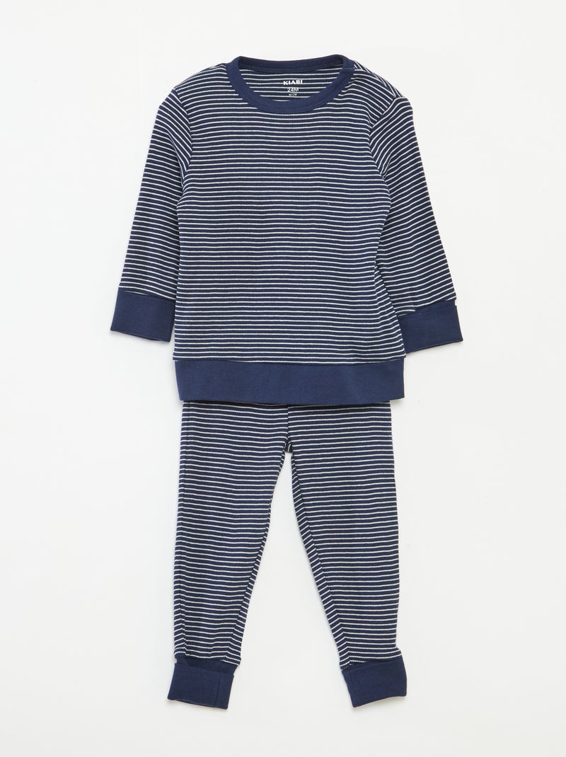 Conjunto de pijama largo camiseta + pantalón de rayas - 2 piezas Azul - Kiabi