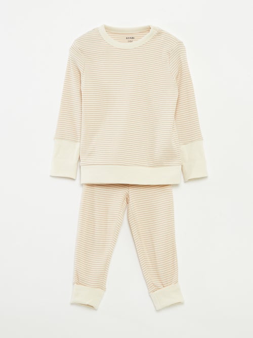 Conjunto de pijama largo camiseta + pantalón de rayas - 2 piezas - Kiabi