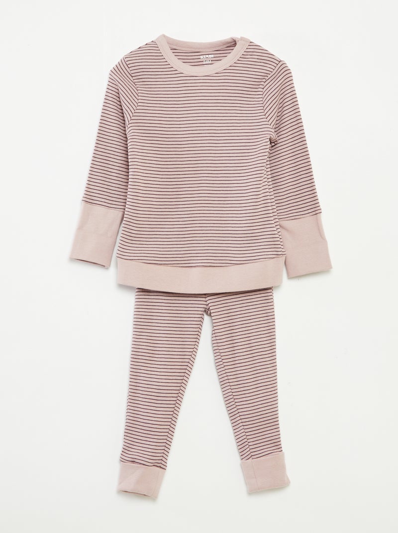 Conjunto de pijama largo camiseta + pantalón de rayas - 2 piezas Purpura - Kiabi