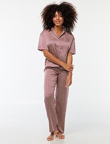 Conjunto de pijama largo de 2 piezas camisa + pantalón con estampado - 2 piezas