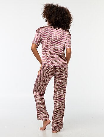 Conjunto de pijama largo de 2 piezas camisa + pantalón con estampado - 2 piezas
