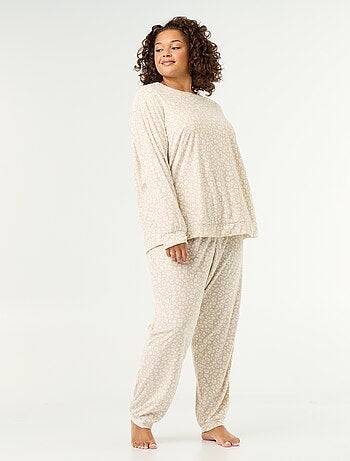 Conjunto de pijama largo de 2 piezas estampado de forro polar