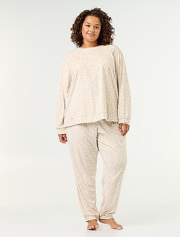 Conjunto de pijama largo de 2 piezas estampado de forro polar