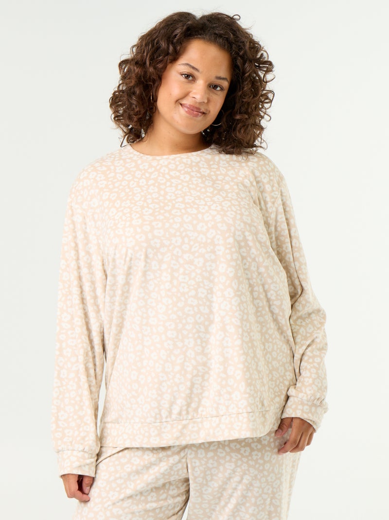 Conjunto de pijama largo de 2 piezas estampado de forro polar Beige - Kiabi