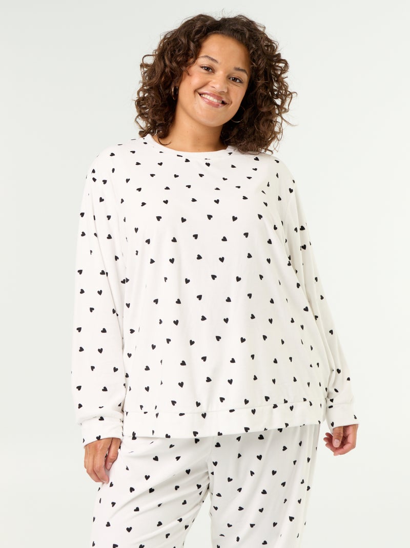 Conjunto de pijama largo de 2 piezas estampado de forro polar Blanco - Kiabi