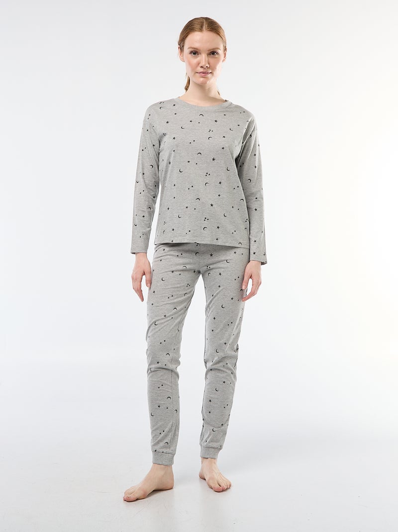 Conjunto de pijama largo de algodón - 2 piezas Gris - Kiabi