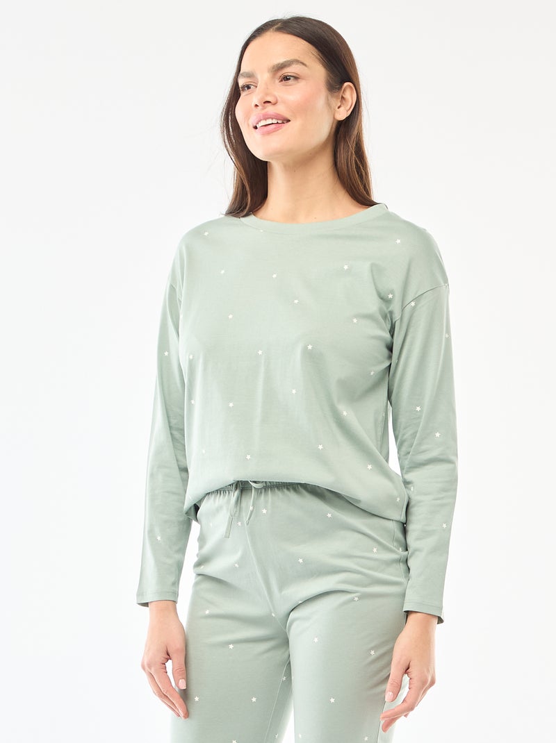 Conjunto de pijama largo de algodón - 2 piezas Verde - Kiabi