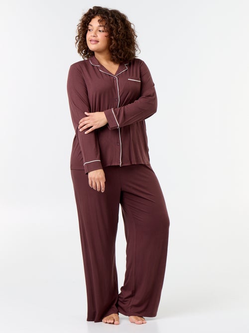 Conjunto de pijama largo de camisa + pantalón - 2 piezas - Kiabi Conjunto de pijama largo de camisa + pantalón - 2 piezas - Kiabi