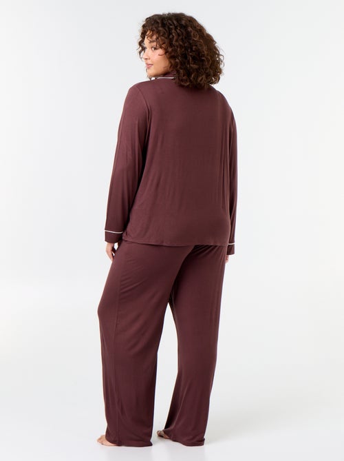 Conjunto de pijama largo de camisa + pantalón - 2 piezas - Kiabi Conjunto de pijama largo de camisa + pantalón - 2 piezas - Kiabi
