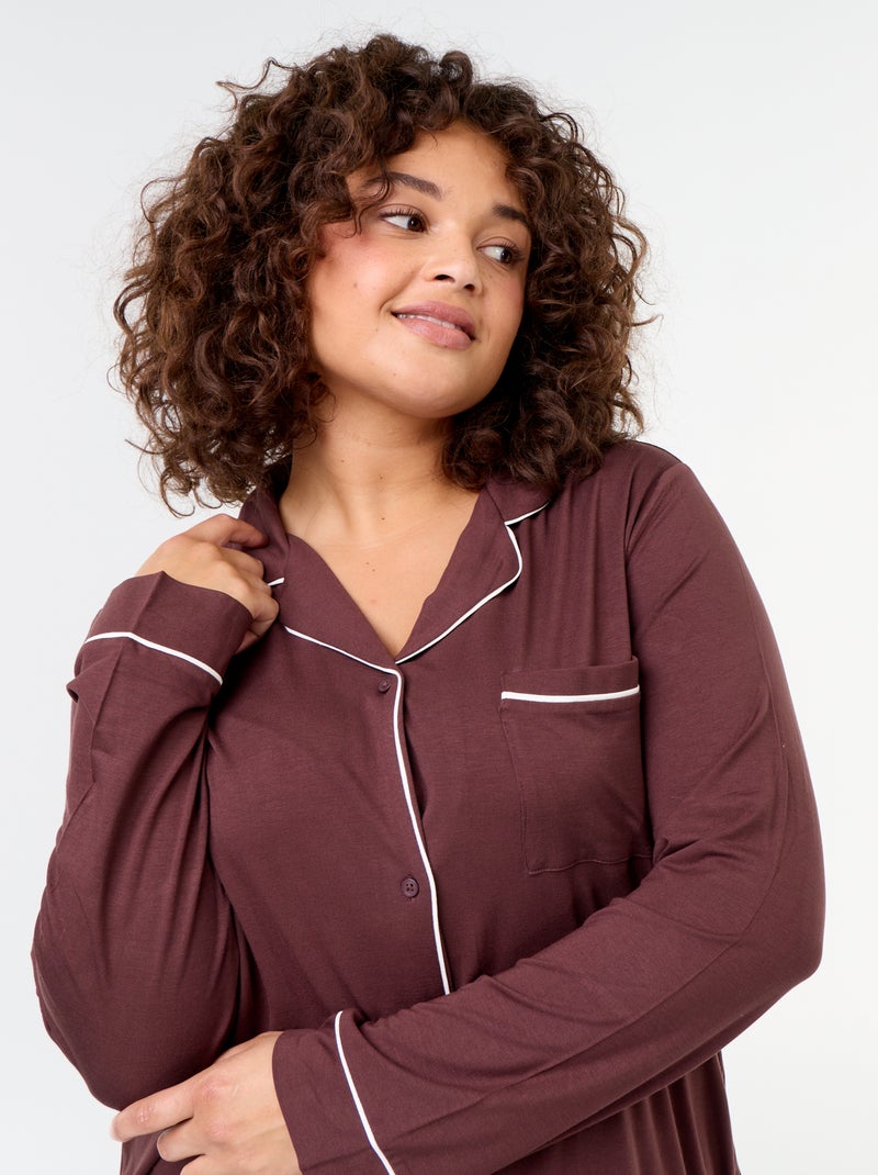 Conjunto de pijama largo de camisa + pantalón - 2 piezas Marron - Kiabi