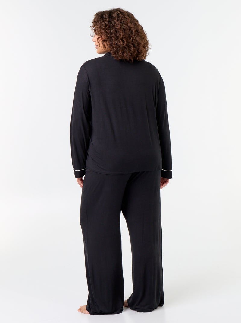 Conjunto de pijama largo de camisa + pantalón - 2 piezas Negro - Kiabi