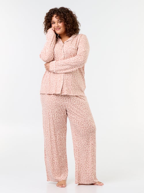 Conjunto de pijama largo de camisa + pantalón - 2 piezas - Kiabi Conjunto de pijama largo de camisa + pantalón - 2 piezas - Kiabi