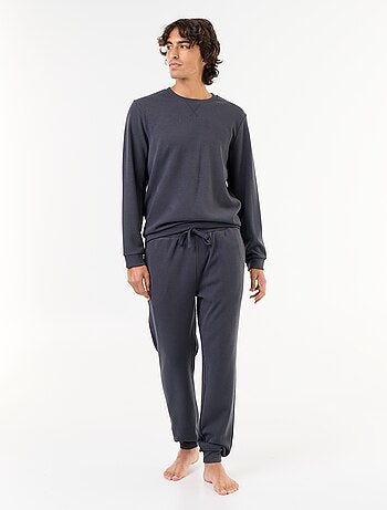 Conjunto de pijama largo de camiseta y pantalón gofrado - 2 piezas