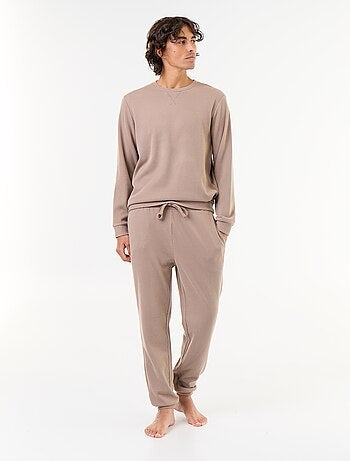 Conjunto de pijama largo de camiseta y pantalón gofrado - 2 piezas