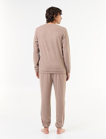Conjunto de pijama largo de camiseta y pantalón gofrado - 2 piezas