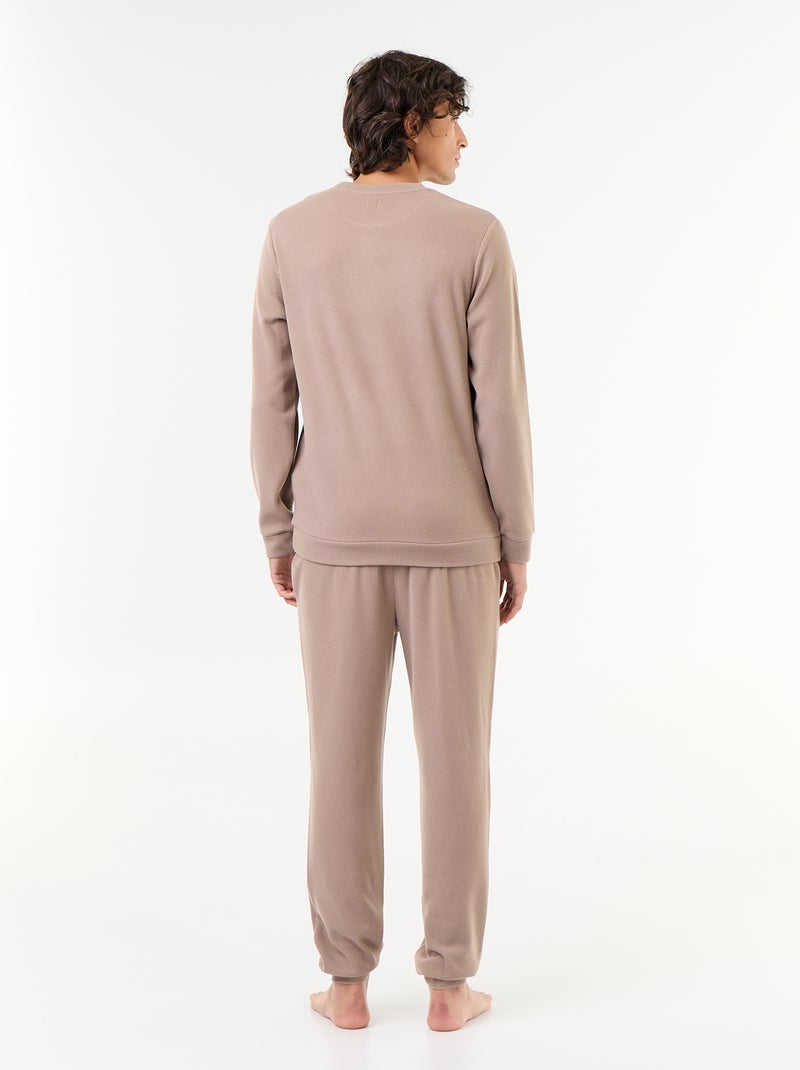 Conjunto de pijama largo de camiseta y pantalón gofrado - 2 piezas Beige - Kiabi