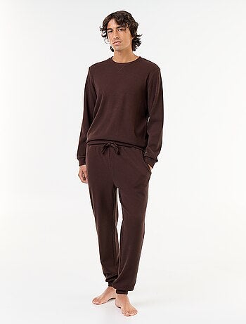 Conjunto de pijama largo de camiseta y pantalón gofrado - 2 piezas